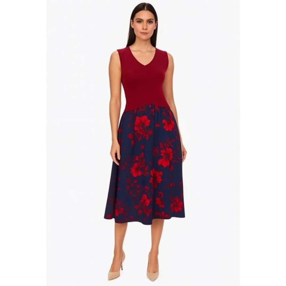 Sachin & Babi Floral Midi Dress in Red/Blue - 6